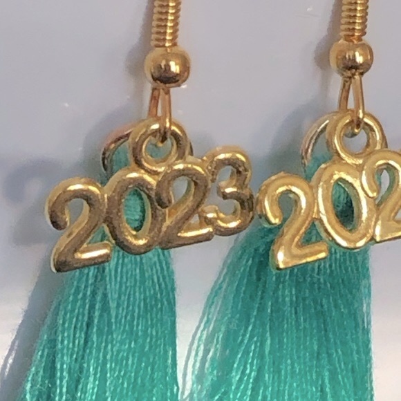 New 2024 Prom Graduation Tassels Fringe Dangle Handmade Earrings Light Teal Grad - Picture 2 of 5